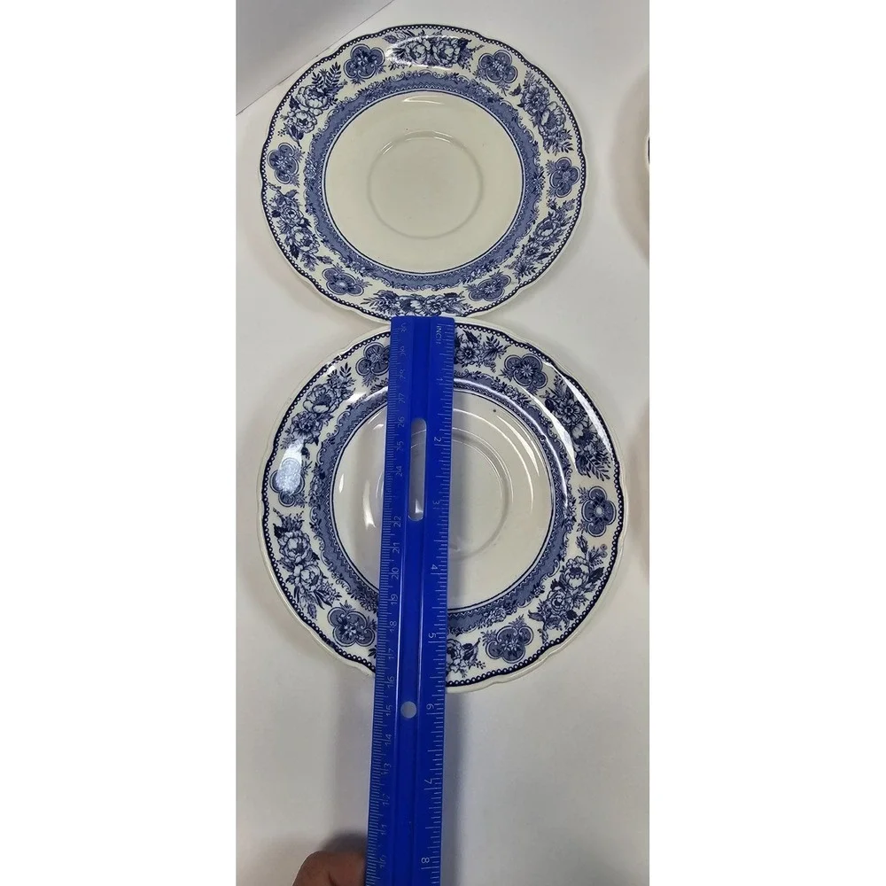 VTG Wedgwood Yale University Saucer Plates ONLY‎ Set of 4 Blue Transferware 6